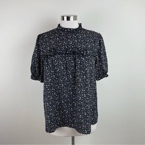 Shein Black Brown White Floral Ruffle Short Sleeve Blouse Top Women XL